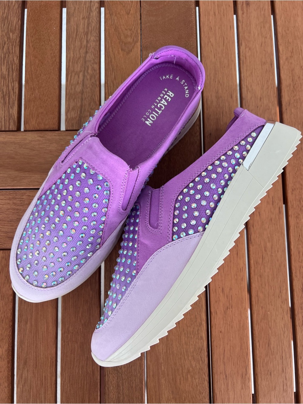 Kenneth Cole Reaction NWT Cameron Purple Slip-On Jewel Studded Sneakers Mules 11